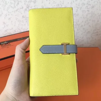 Hermes Bi Color Epsom Bearn Peněženka Soufre/Blue Lin