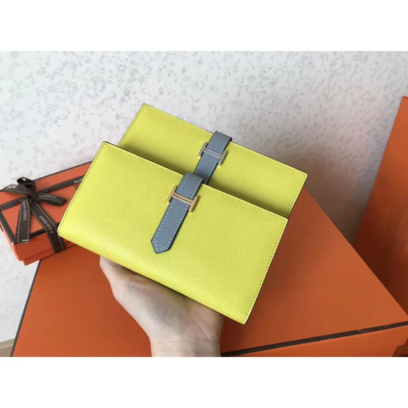 Hermes Bi Color Epsom Bearn Peněženka Soufre/Blue Lin