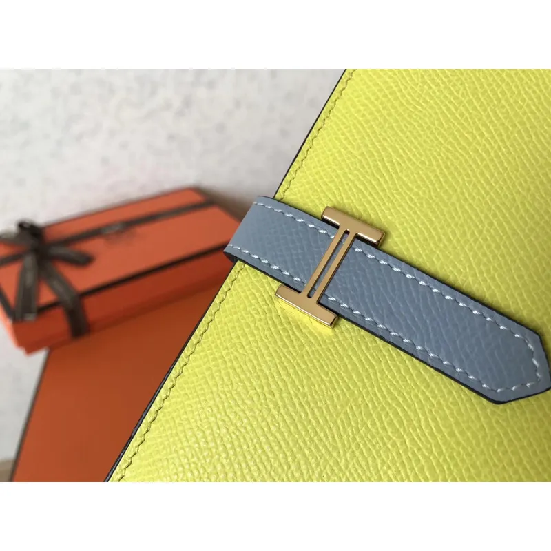 Hermes Bi Color Epsom Bearn Peněženka Soufre/Blue Lin