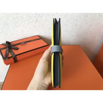 Hermes Bi Color Epsom Bearn Peněženka Soufre/Blue Lin