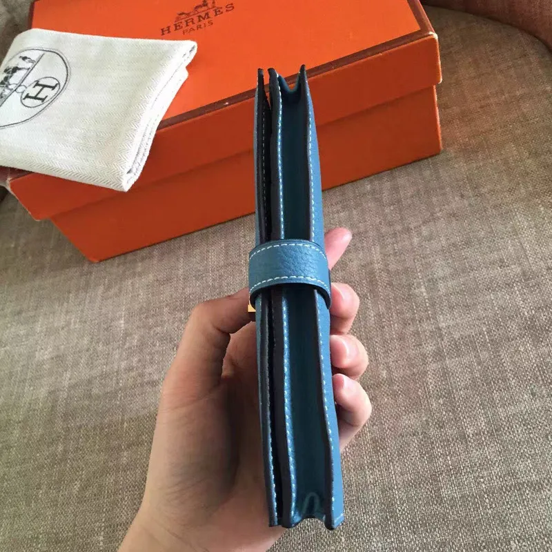 Hermès Blue Jean Clemence Bearn Gusset Wallet