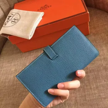 Hermès Blue Jean Clemence Bearn Gusset Wallet