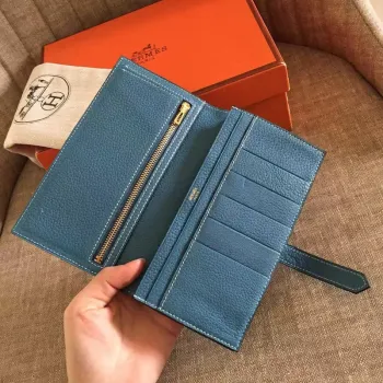 Hermès Blue Jean Clemence Bearn Gusset Wallet