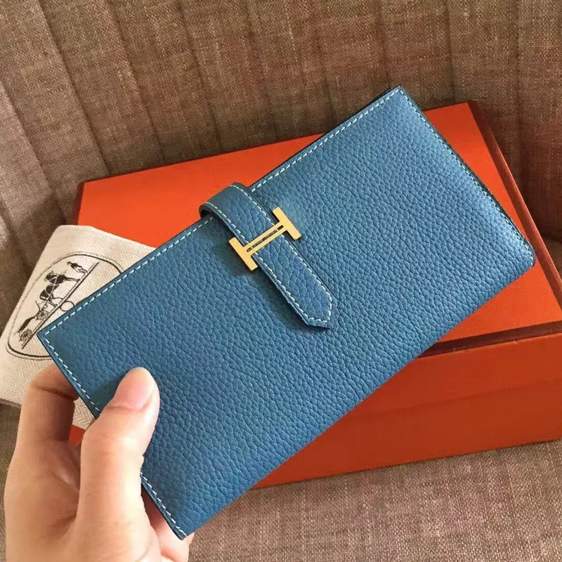 Hermès Blue Jean Clemence Bearn Gusset Wallet