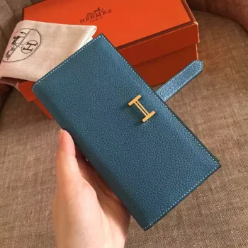 Hermès Blue Jean Clemence Bearn Gusset Wallet