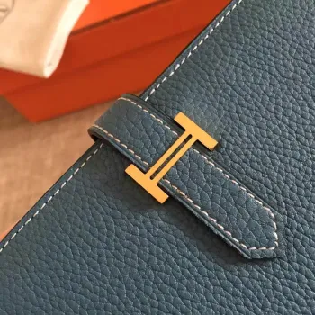 Hermès Blue Jean Clemence Bearn Gusset Wallet