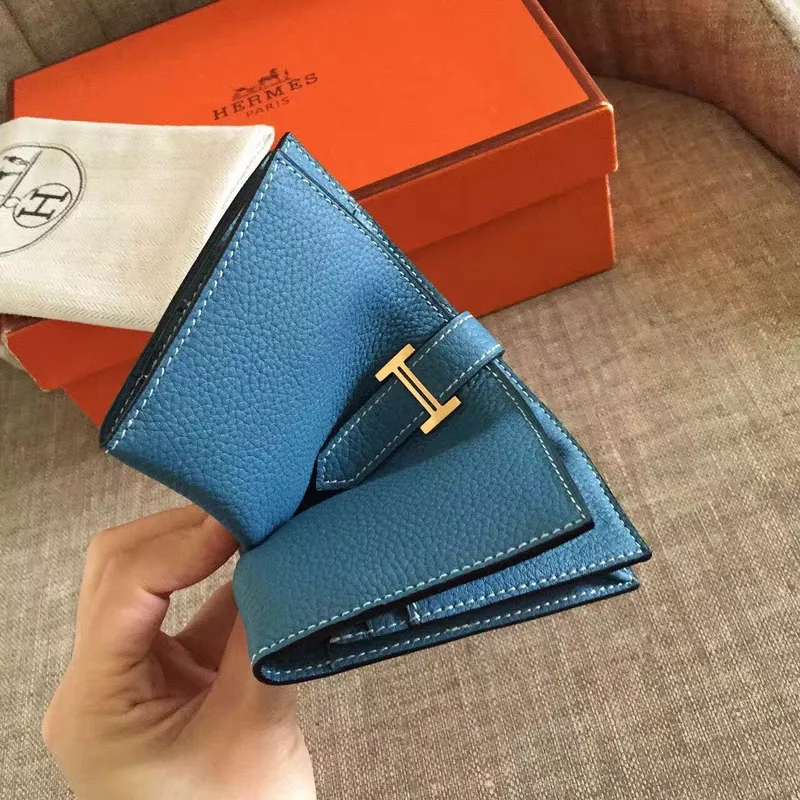 Hermès Blue Jean Clemence Bearn Gusset Wallet