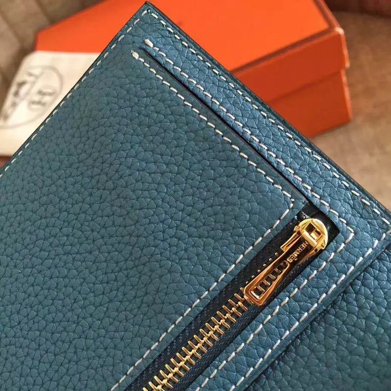 Hermès Blue Jean Clemence Bearn Gusset Wallet