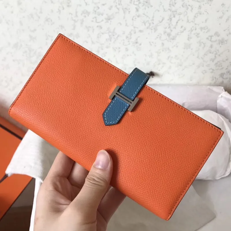 Hermes Bi Color Epsom Bearn Peněženka Oranžová/Modrý Džín