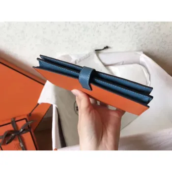 Hermes Bi Color Epsom Bearn Peněženka Oranžová/Modrý Džín