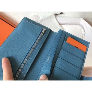 Hermes Bi Color Epsom Bearn Peněženka Oranžová/Modrý Džín