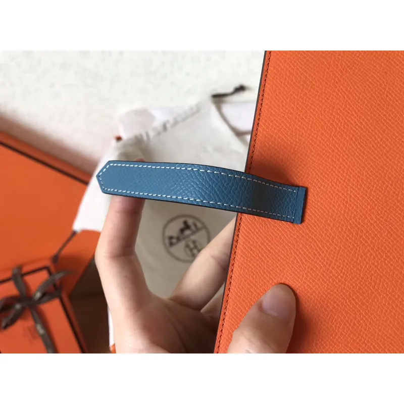 Hermes Bi Color Epsom Bearn Peněženka Oranžová/Modrý Džín