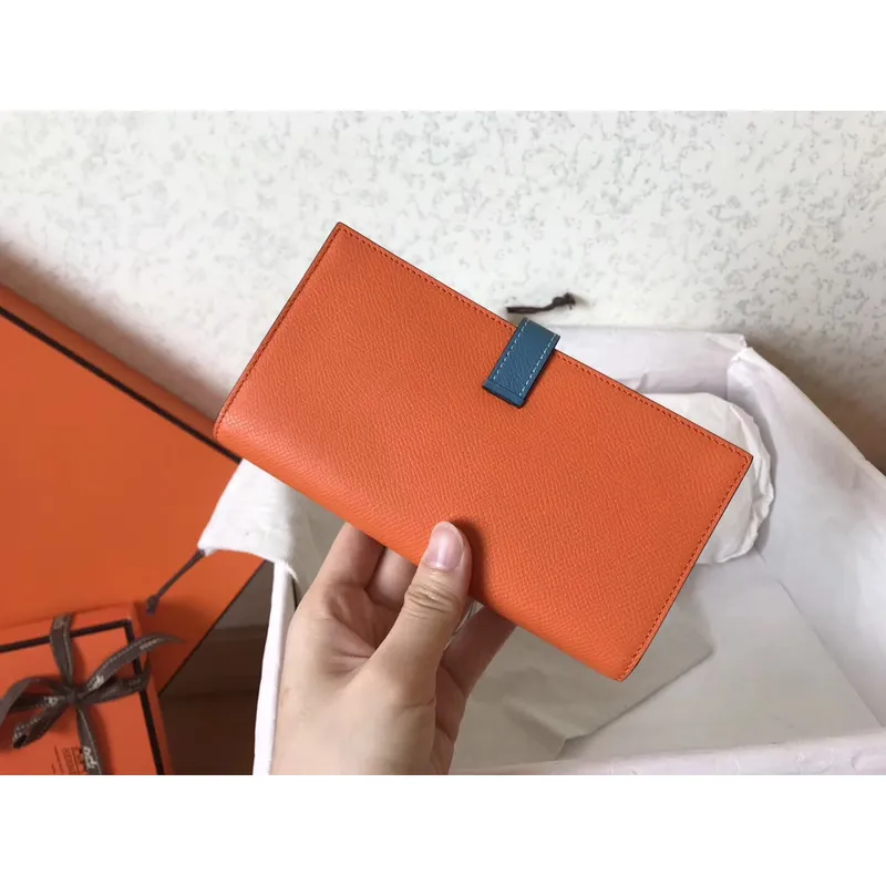Hermes Bi Color Epsom Bearn Peněženka Oranžová/Modrý Džín