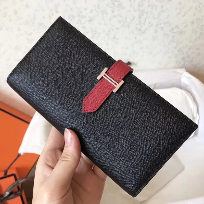 Hermes Bi Color Epsom Bearn Peněženka Černá/Rubinová