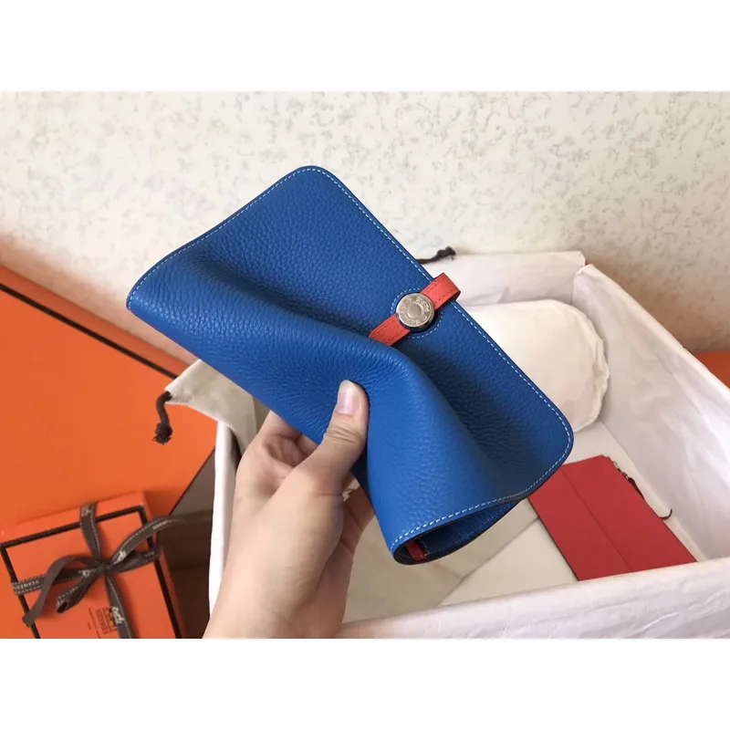 Hermes Bicolor Dogon Duo Peněženka v modré/piment kůži