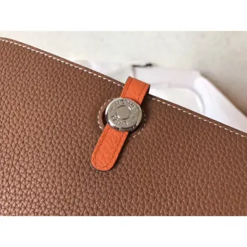 Hermes Bicolor Dogon Duo Peněženka v Hnědé/Oranžové Kůži