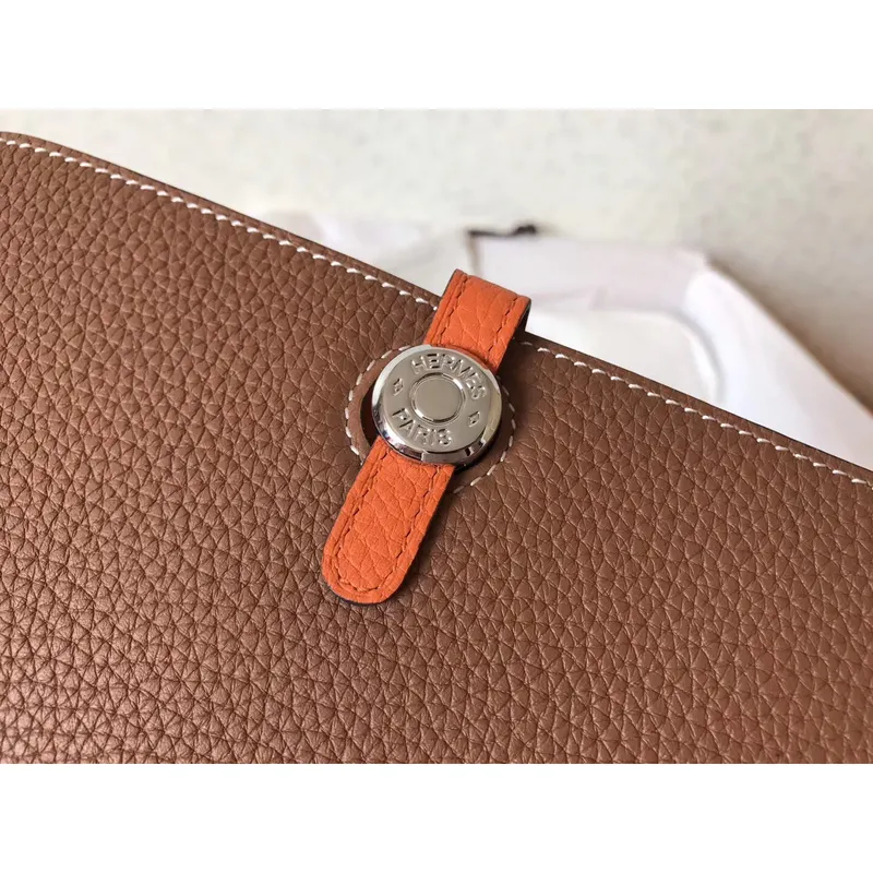Hermes Bicolor Dogon Duo Peněženka v Hnědé/Oranžové Kůži