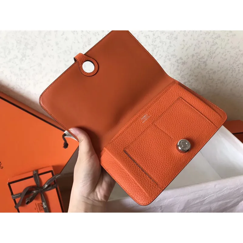 Hermes Bicolor Dogon Duo Peněženka v Hnědé/Oranžové Kůži