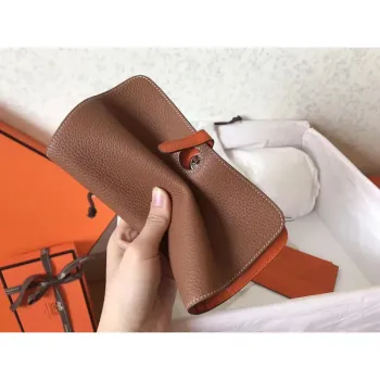 Hermes Bicolor Dogon Duo Peněženka v Hnědé/Oranžové Kůži