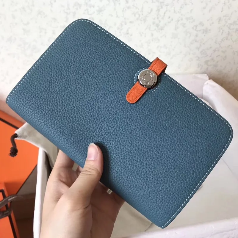 Hermes Bicolor Dogon Duo Peněženka v Jean/Oranžové Kůži