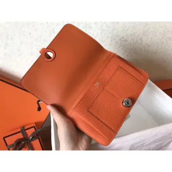 Hermes Bicolor Dogon Duo Peněženka v Jean/Oranžové Kůži