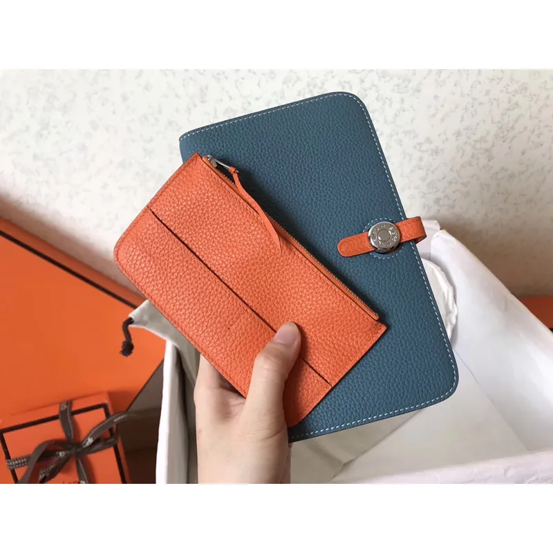 Hermes Bicolor Dogon Duo Peněženka v Jean/Oranžové Kůži