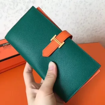 Hermès Bi Color Epsom Bearn Peněženka Malachit/Oranžová