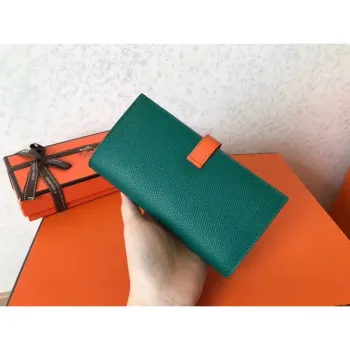 Hermès Bi Color Epsom Bearn Peněženka Malachit/Oranžová