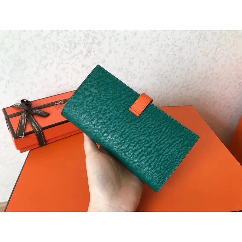 Hermès Bi Color Epsom Bearn Peněženka Malachit/Oranžová