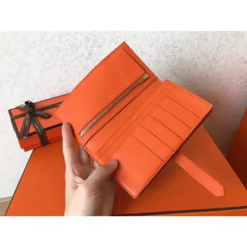 Hermès Bi Color Epsom Bearn Peněženka Malachit/Oranžová