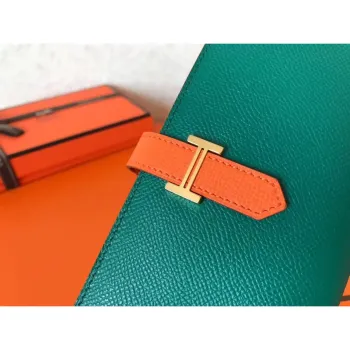 Hermès Bi Color Epsom Bearn Peněženka Malachit/Oranžová