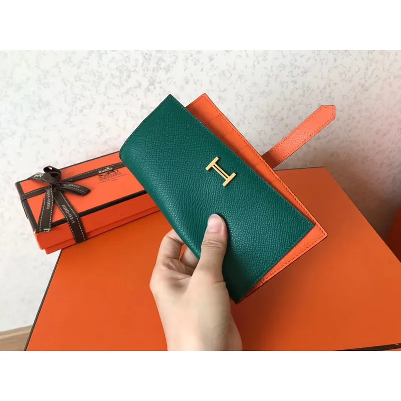 Hermès Bi Color Epsom Bearn Peněženka Malachit/Oranžová