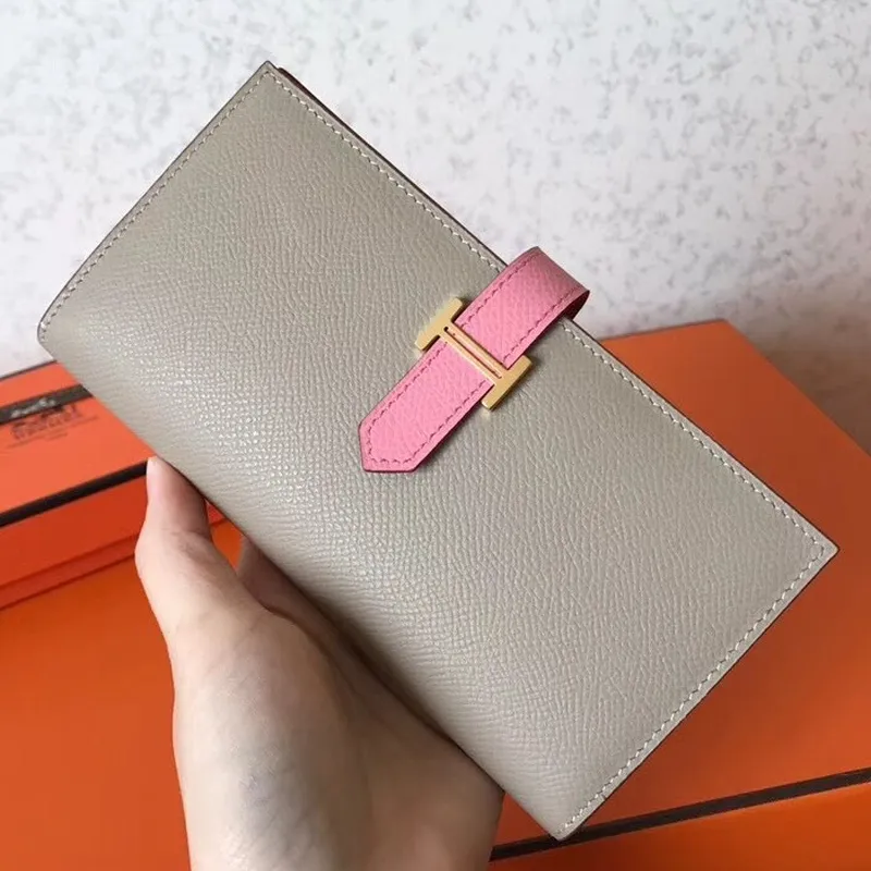 Hermes Bi Color Epsom Bearn Peněženka Šedá/Růžová