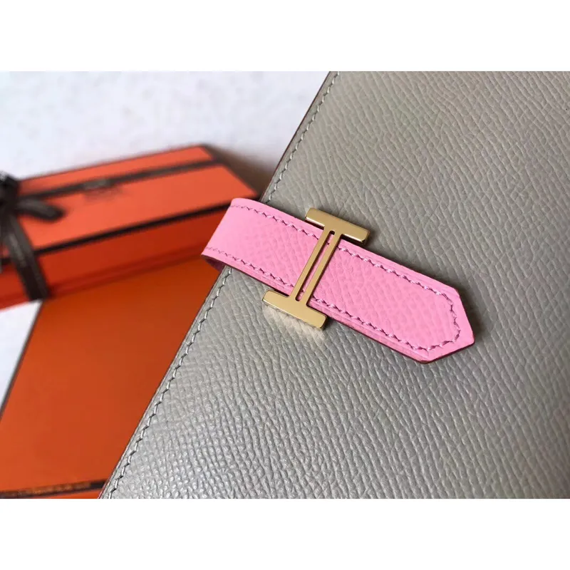 Hermes Bi Color Epsom Bearn Peněženka Šedá/Růžová