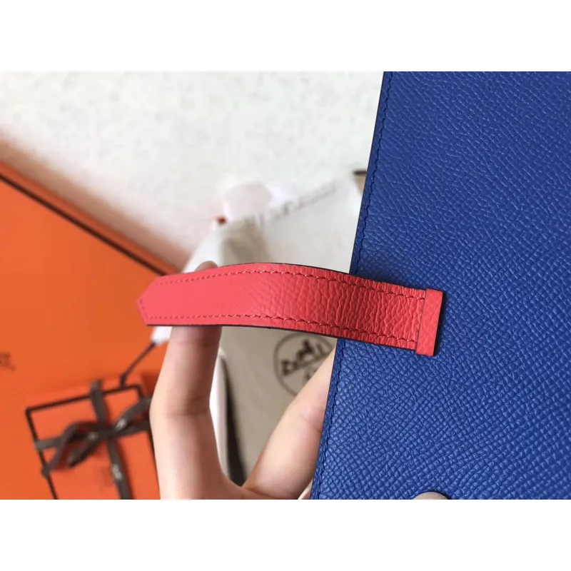 Hermes Bi Color Epsom Bearn Peněženka Elektrická Modrá/Piment