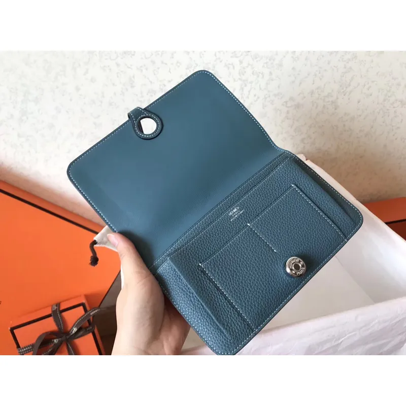 Hermes Bicolor Dogon Duo Peněženka v červené/jean kůži