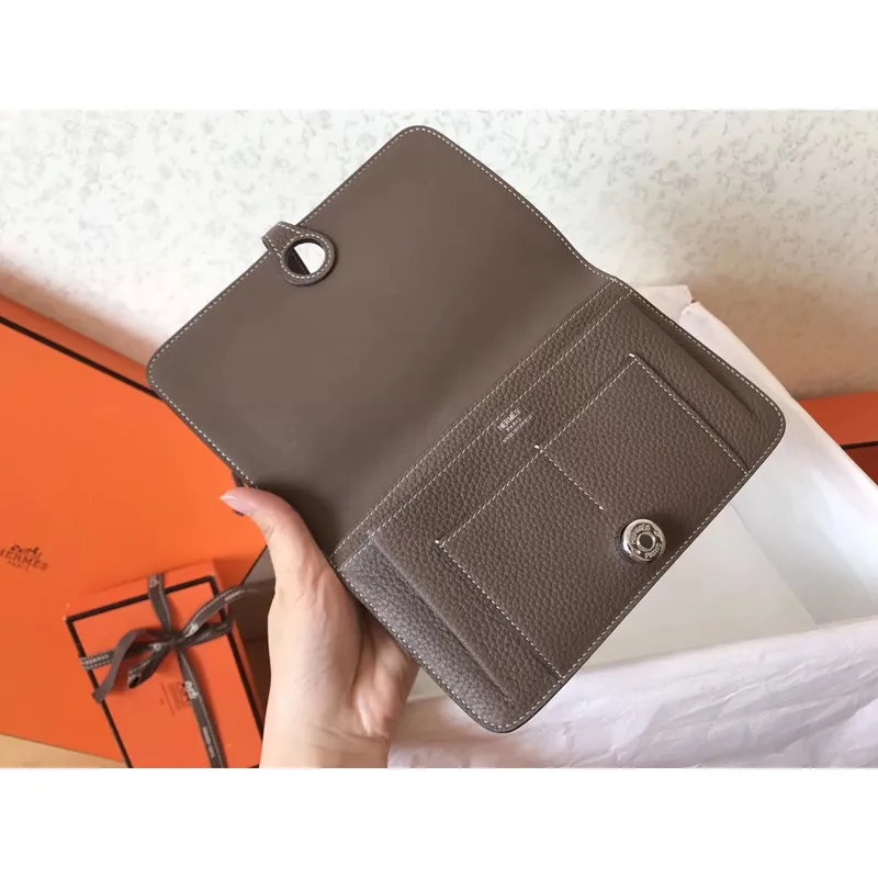 Hermes Bicolor Dogon Duo Peněženka v černé/taupe kůži
