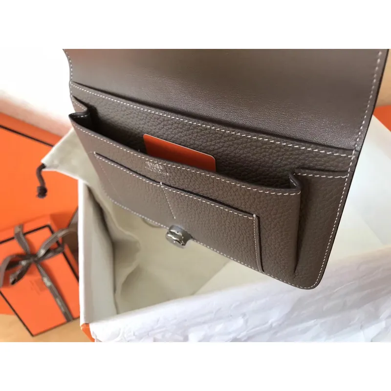 Hermes Bicolor Dogon Duo Peněženka v černé/taupe kůži