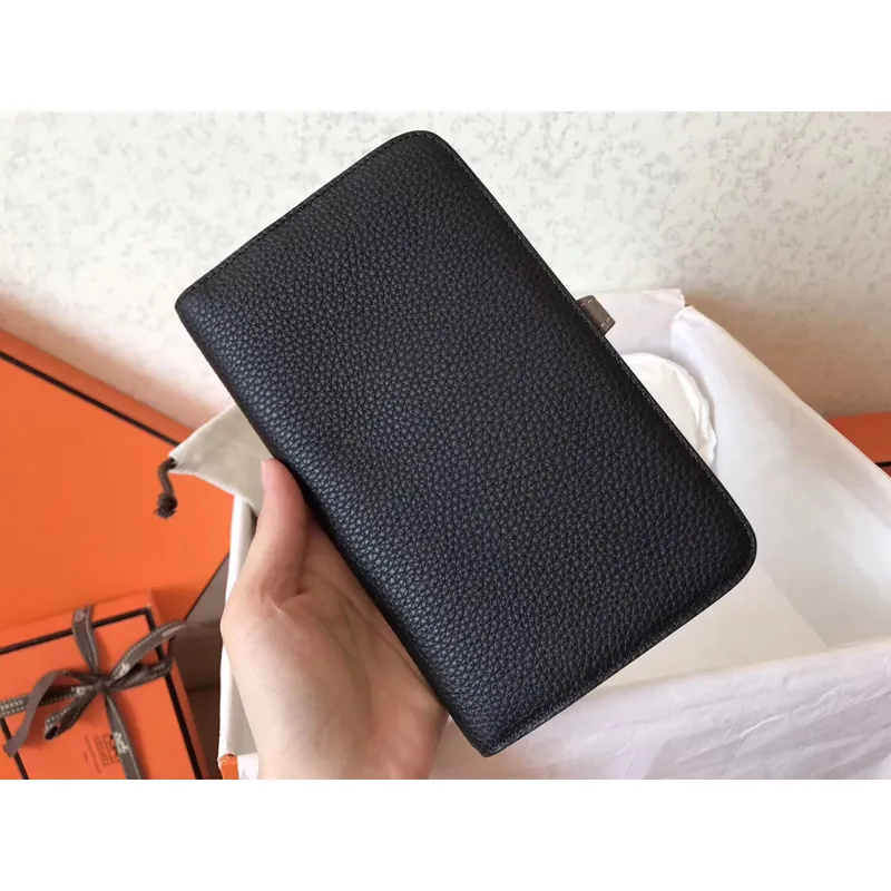 Hermes Bicolor Dogon Duo Peněženka v černé/taupe kůži