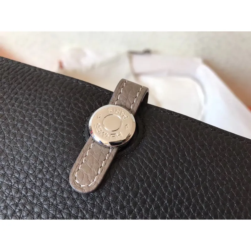 Hermes Bicolor Dogon Duo Peněženka v černé/taupe kůži