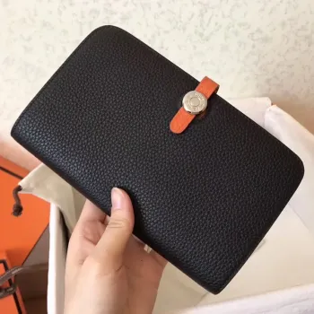 Hermes Bicolor Dogon Duo Peněženka v černé/oranžové kůži