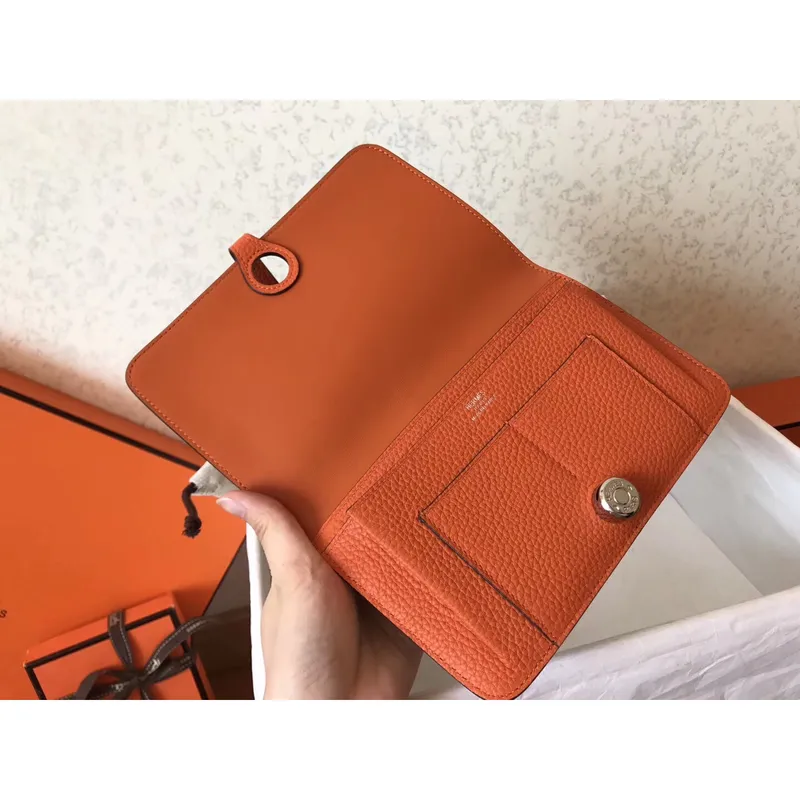 Hermes Bicolor Dogon Duo Peněženka v černé/oranžové kůži