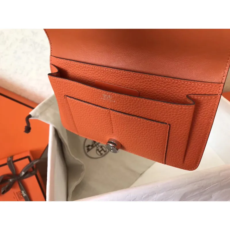 Hermes Bicolor Dogon Duo Peněženka v černé/oranžové kůži