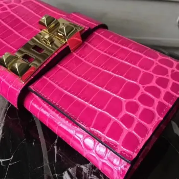 Kabelka Hermes Medor v růžové červené krokodýlí kůži