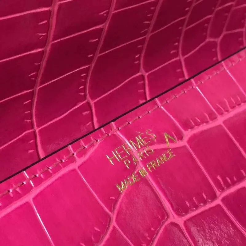 Kabelka Hermes Medor v růžové červené krokodýlí kůži