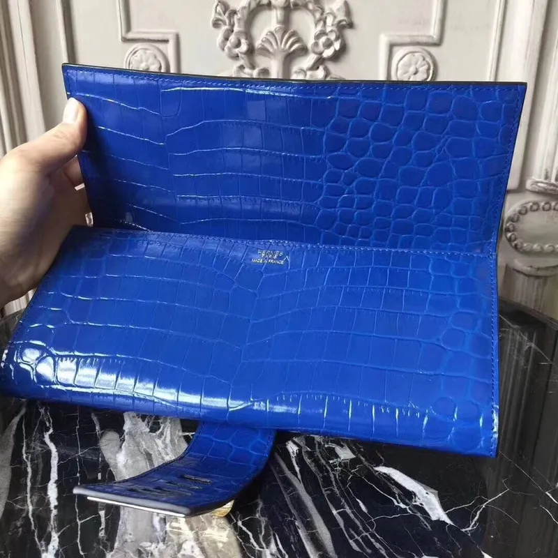 Hermes Medor Clutch Bag v modré krokodýlí kůži